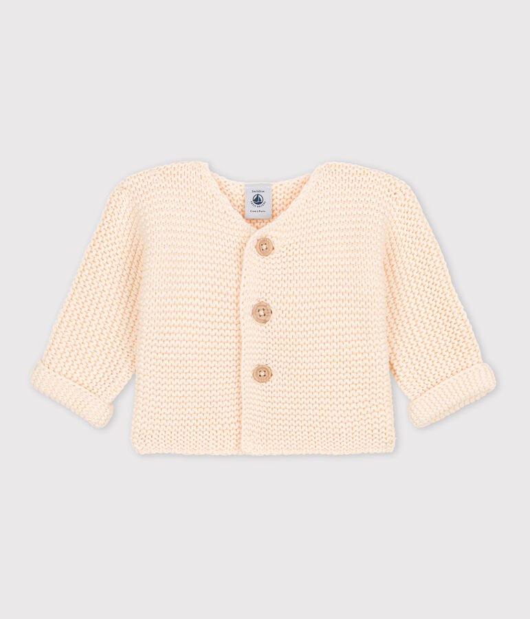 Cardigan b&eacute;b&eacute; tricot point mousse en coton &eacute;cru AVALANCHE