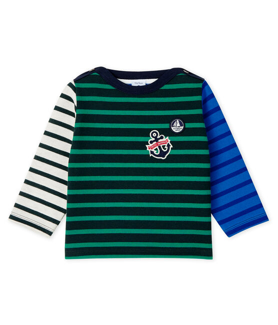 Marinière upcycling manches longues bébé garçon vert SHERWOOD/blanc MULTICO