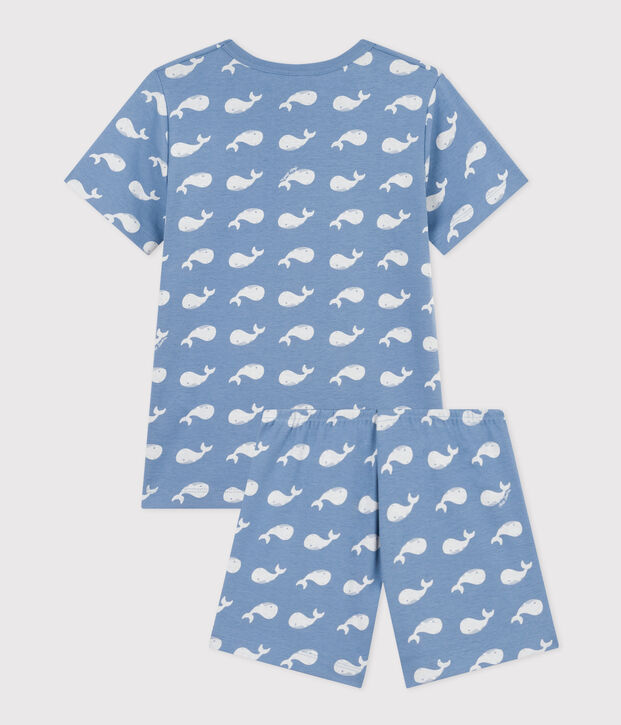 Pyjama short imprim&eacute; baleine en coton enfant bleu/blanc