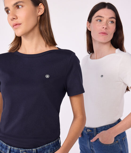 Tee-shirt Femme Iconique col amiral en coton bleu SMOKING