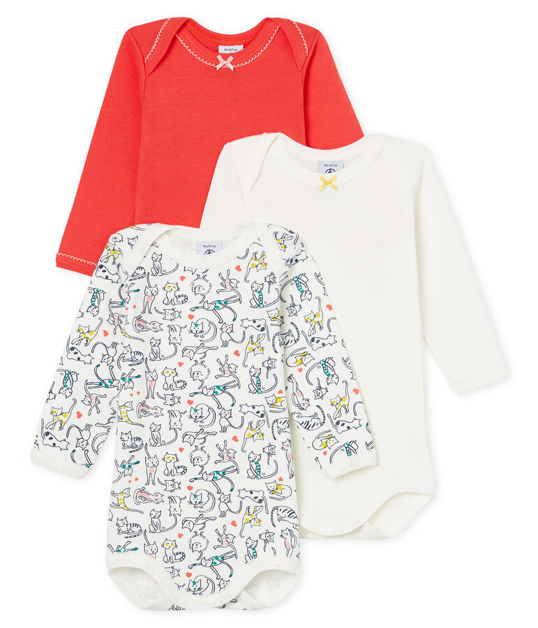 Trio de bodies manches longues b&eacute;b&eacute; fille multicouleur