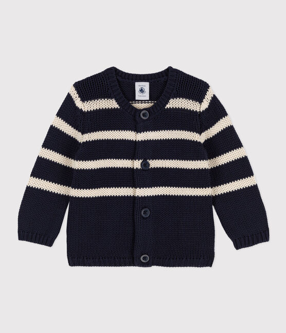 Cardigan bébé en tricot de coton rayé bleu SMOKING/ AVALANCHE