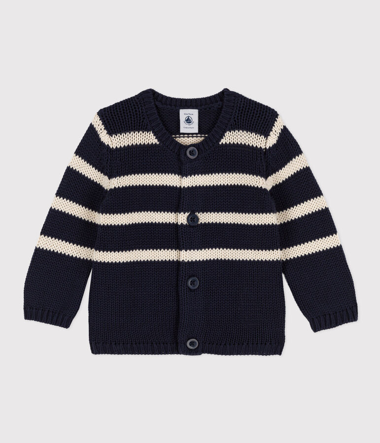 Cardigan b&eacute;b&eacute; en tricot de coton ray&eacute; bleu SMOKING/ AVALANCHE