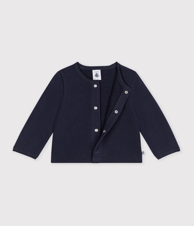 Cardigan b&eacute;b&eacute; en coton uni et badge c&oelig;ur bleu marine