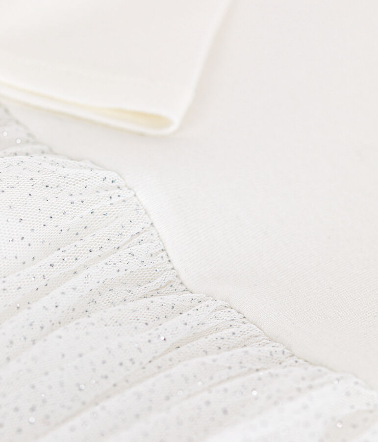 Robe en c&ocirc;te et tulle enfant fille blanc MARSHMALLOW
