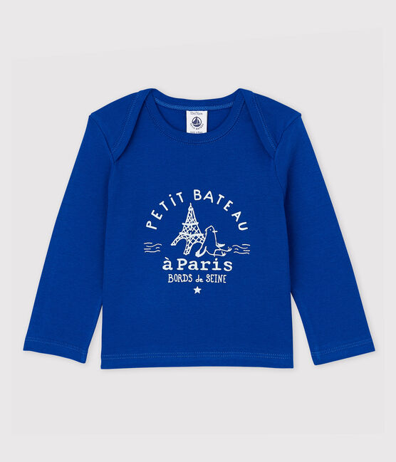 Tee-shirt manches longues en coton bébé garçon bleu SURF