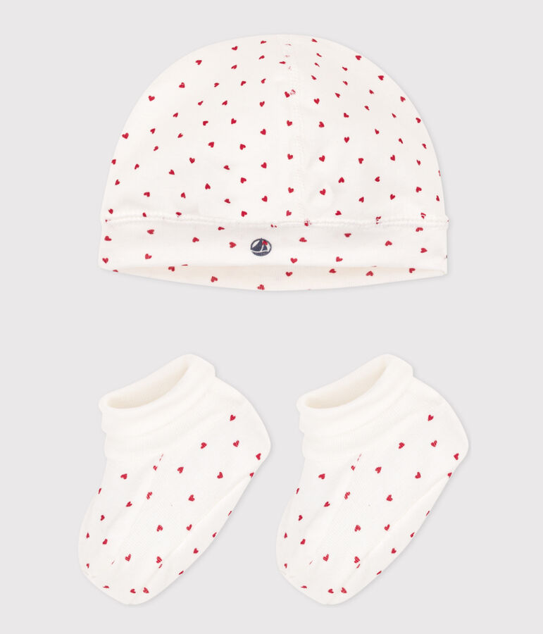 Lot de bonnet et chaussons coeur b&eacute;b&eacute; multicouleur