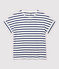 T-shirt en coton/lin rayé Femme blanc MARSHMALLOW/bleu MEDIEVAL