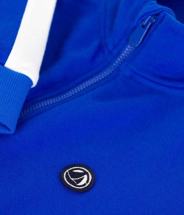 Sweatshirt zipp&eacute; col montant enfant en coton uni bleu vif