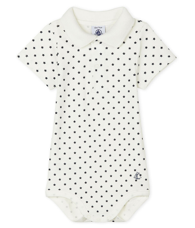 Body col polo imprim&eacute; b&eacute;b&eacute; gar&ccedil;on blanc MARSHMALLOW/bleu SMOKING