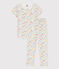 Pyjama manches courtes fleurs en coton petite fille blanc MARSHMALLOW/blanc MULTICO