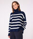 Pull col montant femme en laine et coton à rayures