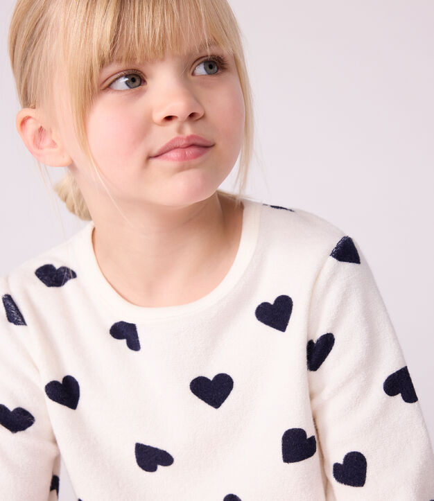 Pyjama enfant en coton &eacute;ponge imprim&eacute; c&oelig;urs bleu/bleu