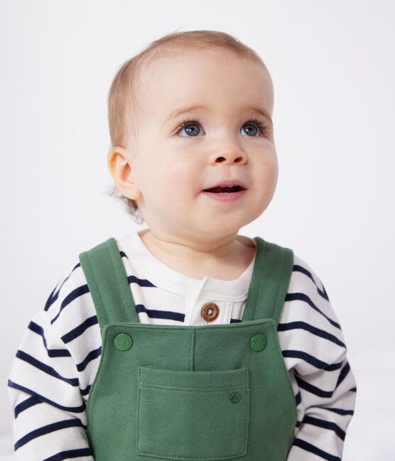 Salopette bébé en coton jambes longues, unie vert PALMERAIE