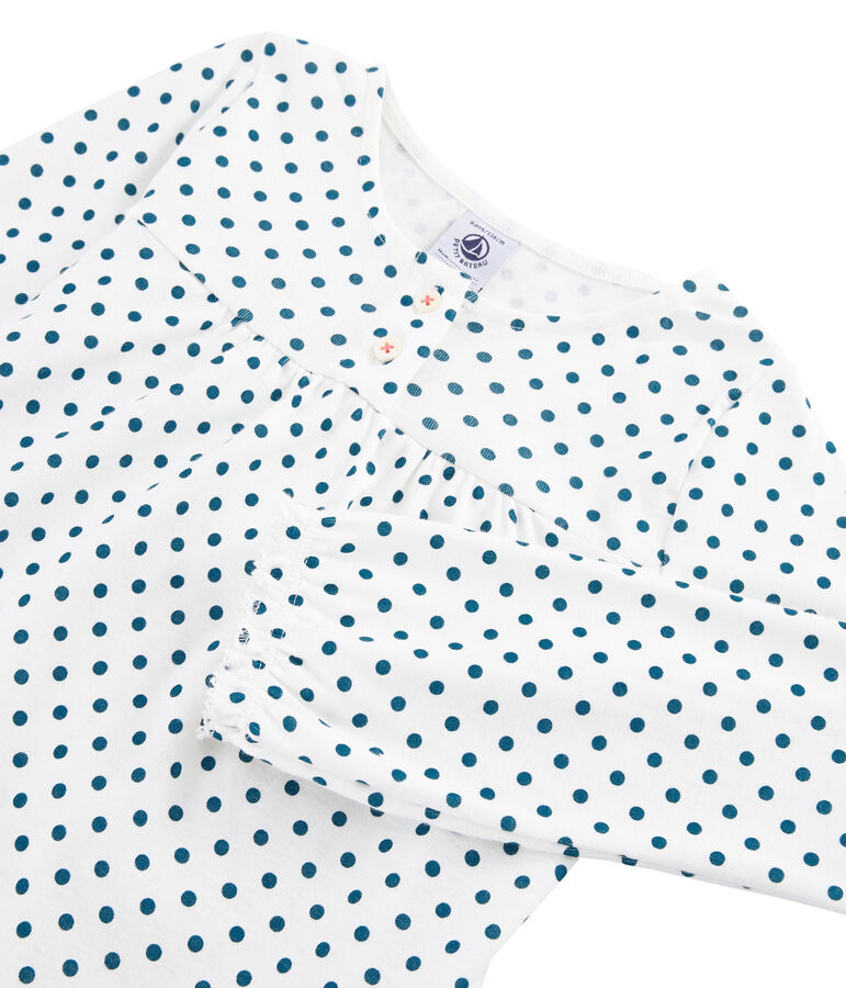 Pyjama petite fille en c&ocirc;te blanc/vert