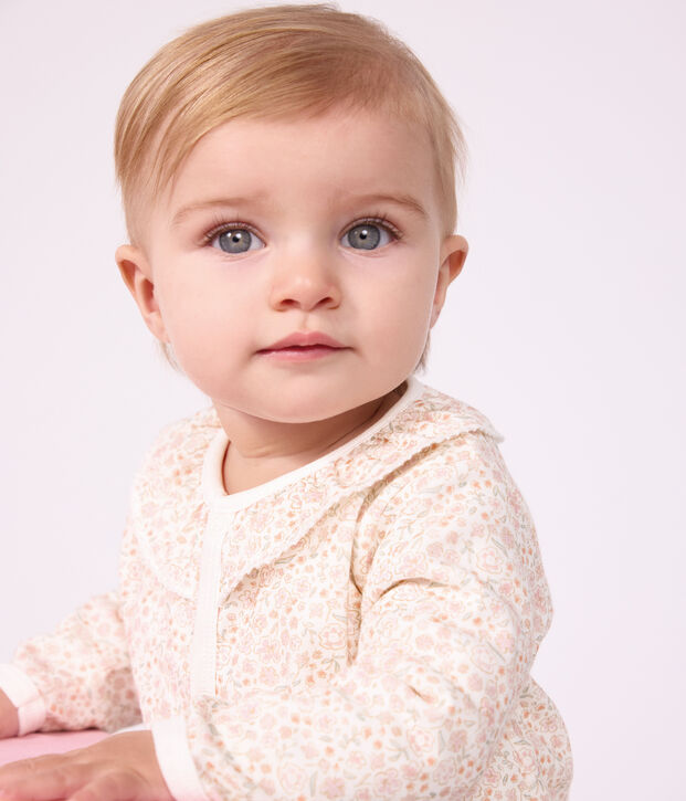 Pyjama b&eacute;b&eacute; en coton sans pieds avec col imprim&eacute; &agrave; fleurs blanc/multicouleur