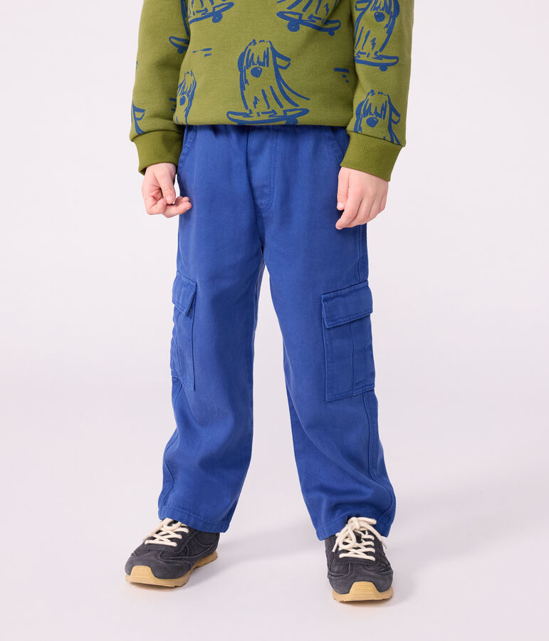 Pantalon cargo enfant en lyocell uni bleu INCOGNITO