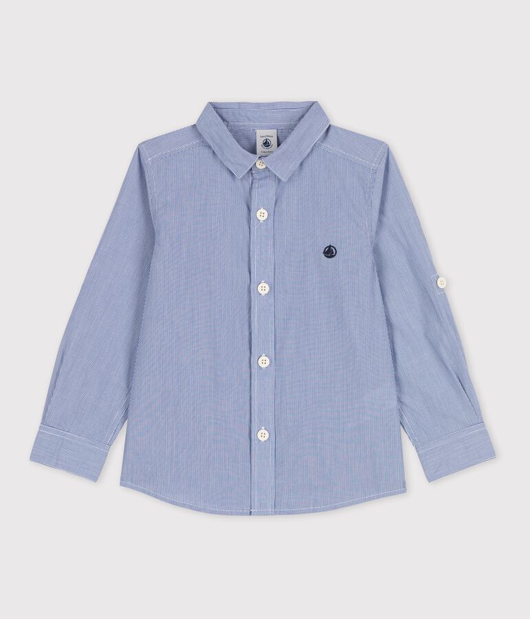 Chemise en popeline enfant gar&ccedil;on bleu BLEU/blanc BLANC
