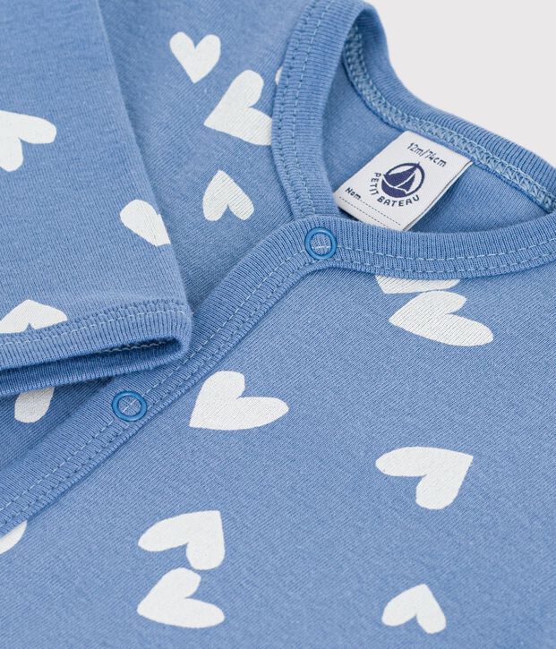 Pyjama b&eacute;b&eacute; en coton sans pieds imprim&eacute; c&oelig;urs bleu/blanc