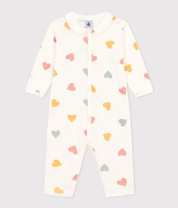 Pyjama b&eacute;b&eacute; sans pieds coeurs multicolores en coton blanc/multicouleur