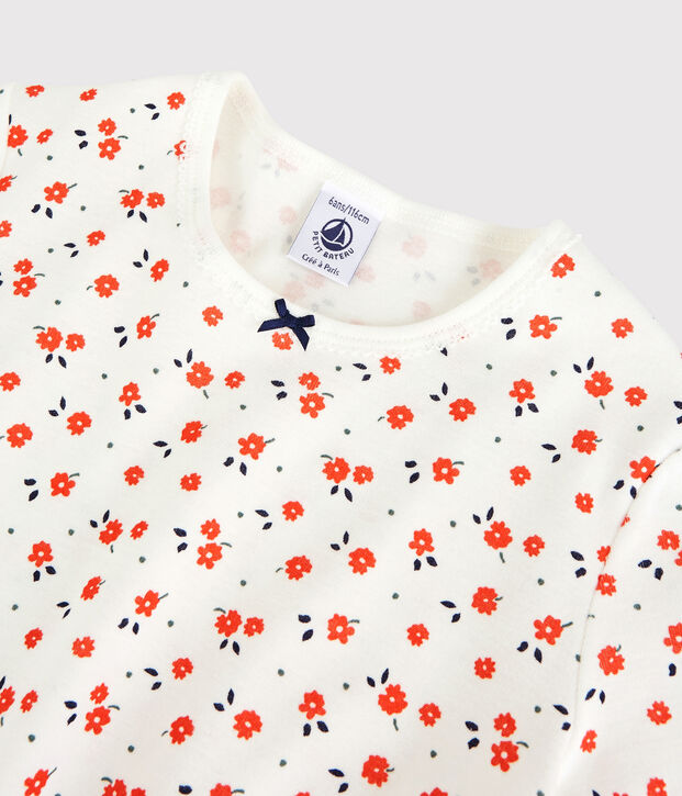 Pyjama fleuri petite fille en coton biologique blanc/multicouleur