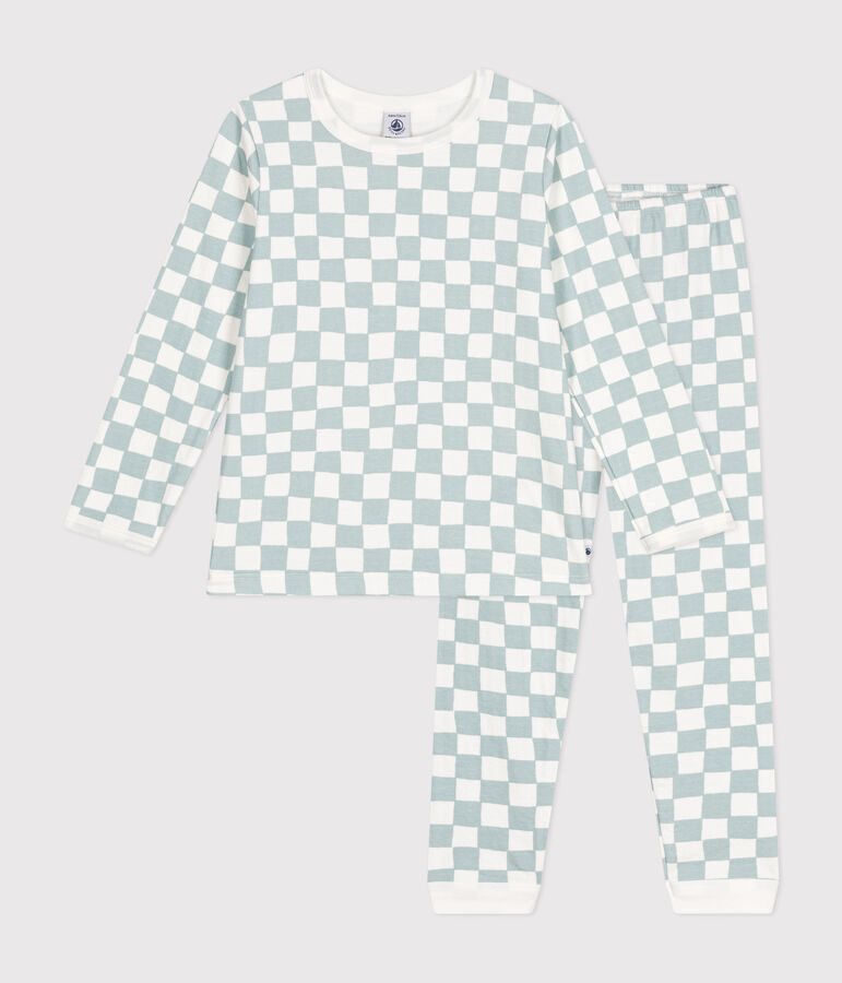 Pyjama en coton imprim&eacute; damier enfant MARSHMALLOW/ PAUL