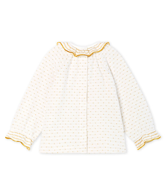 Blouse manches longues bébé fille en tubique jacquard blanc MARSHMALLOW/jaune OR