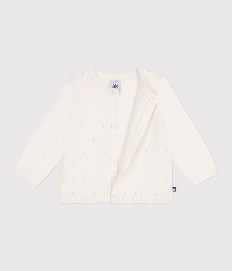 Cardigan b&eacute;b&eacute; en coton point fantaisie blanc MARSHMALLOW