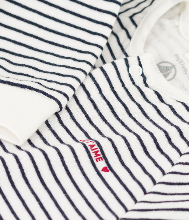 Combinaison ray&eacute;e en tubique b&eacute;b&eacute; blanc/bleu