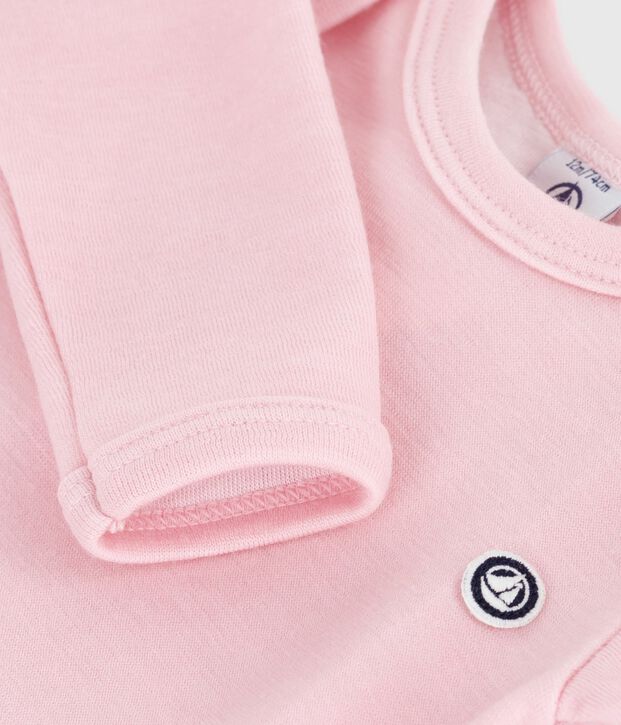 Body manches longues  b&eacute;b&eacute; en laine et coton rose clair