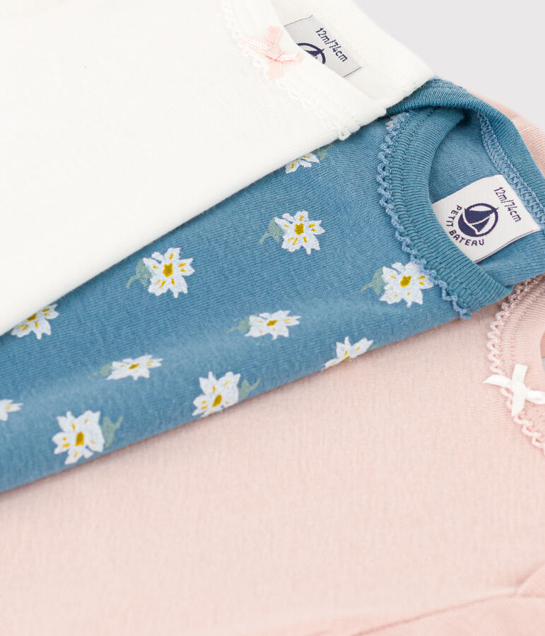 Lot de 3 bodies manches courtes fleurs b&eacute;b&eacute; en coton variante 1