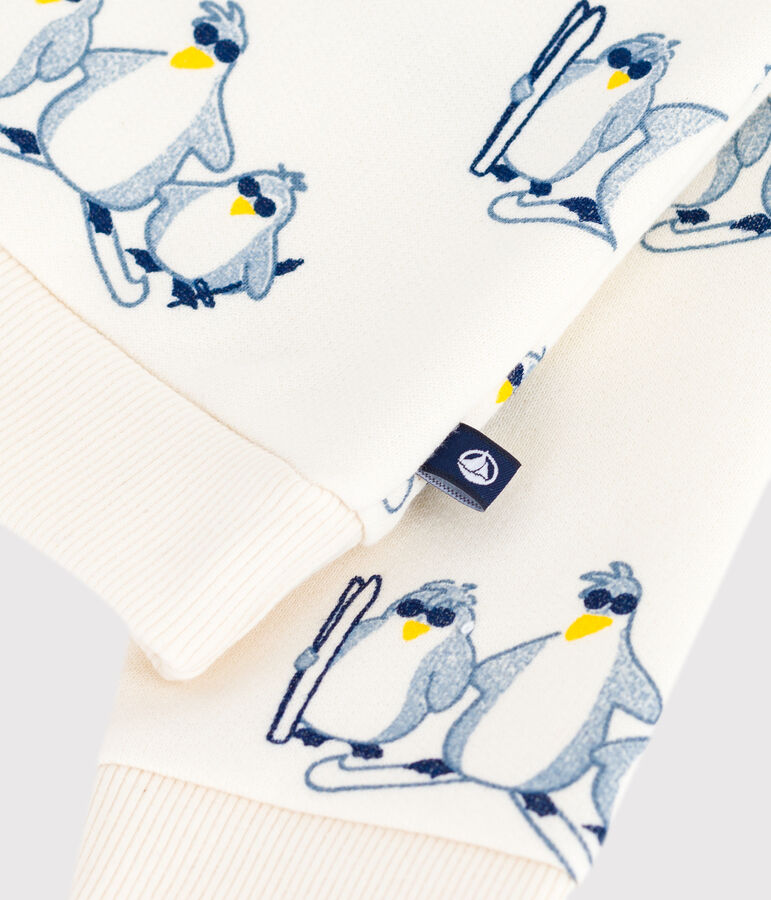 Sweatshirt b&eacute;b&eacute; en coton imprim&eacute; pingouins &eacute;cru/multicouleur