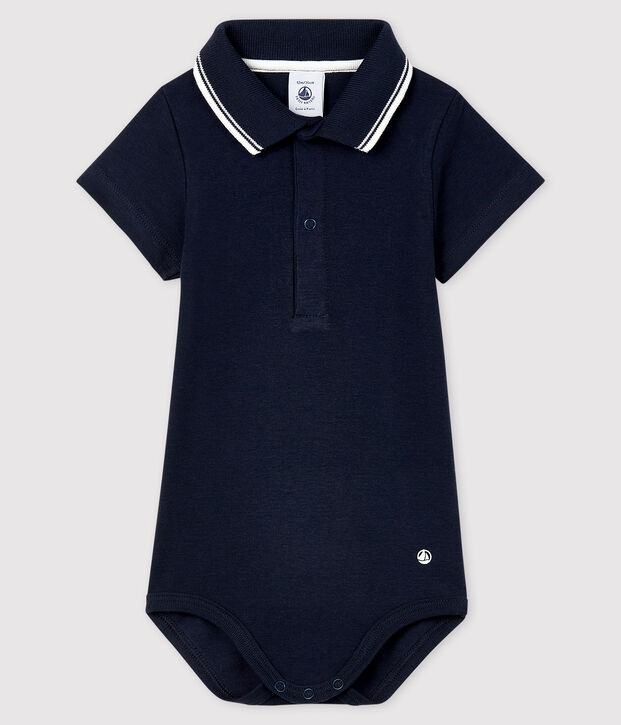 Body manches courtes colo polo en coton b&eacute;b&eacute; bleu