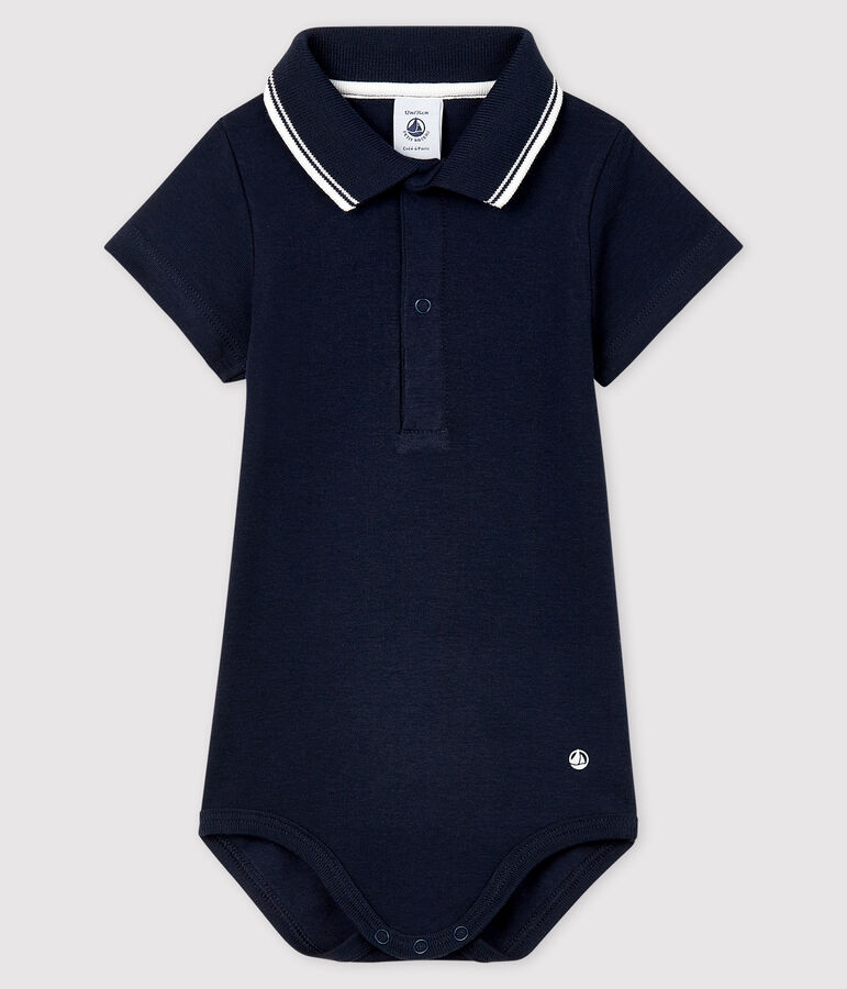 Body manches courtes colo polo en coton b&eacute;b&eacute; bleu SMOKING