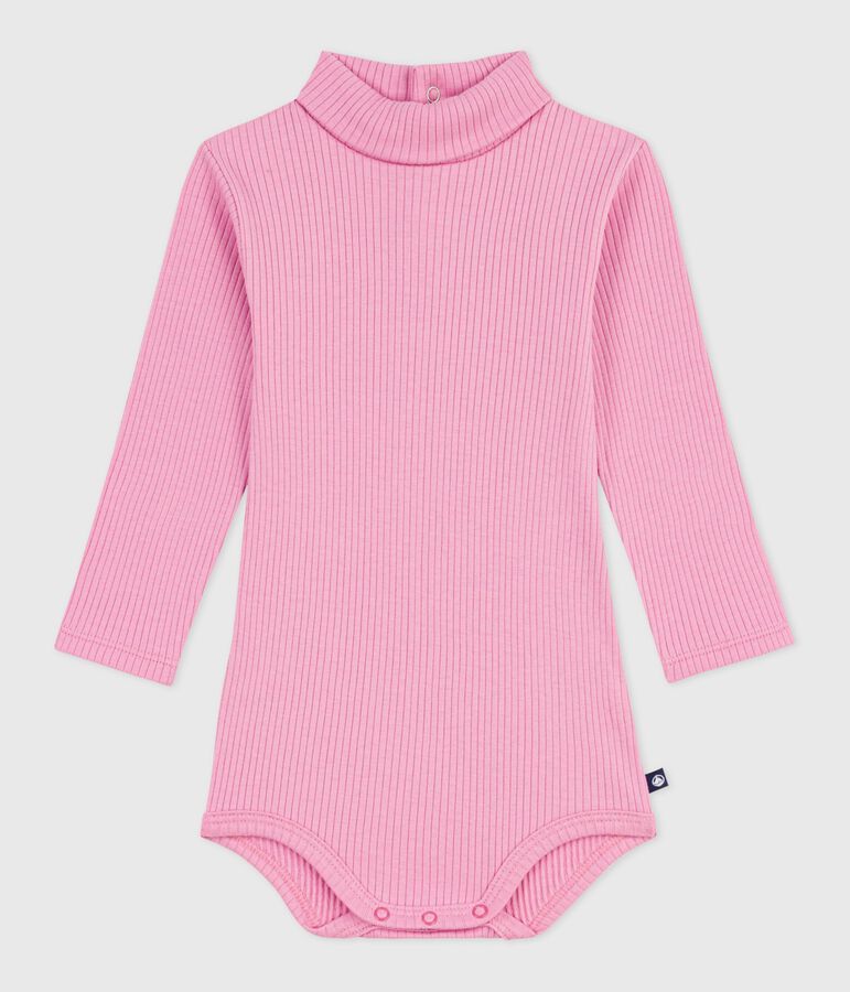 Body b&eacute;b&eacute; col roul&eacute; en coton uni rose BOUDOIR