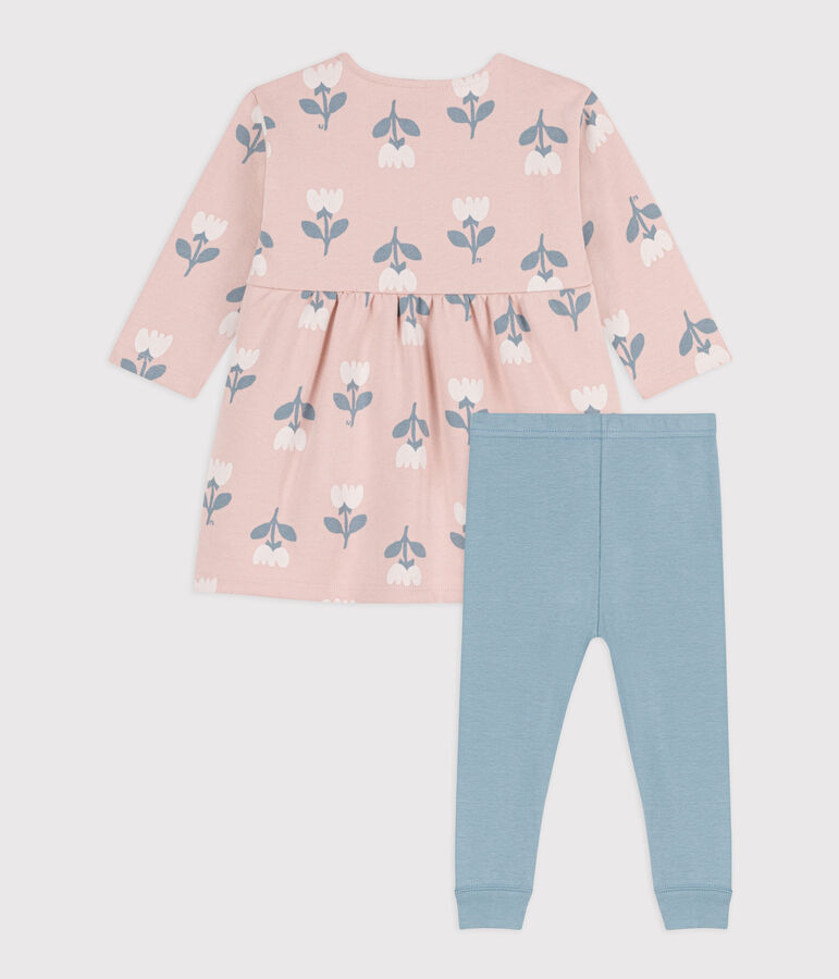 Robe b&eacute;b&eacute; en molleton imprim&eacute; avec legging rose SALINE/blanc MULTICO