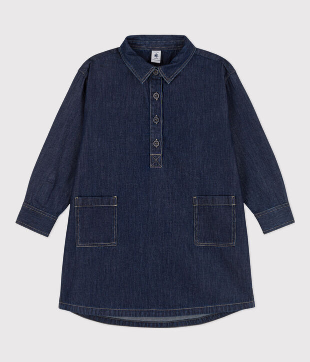 Robe manches longues en denim enfant fille bleu
