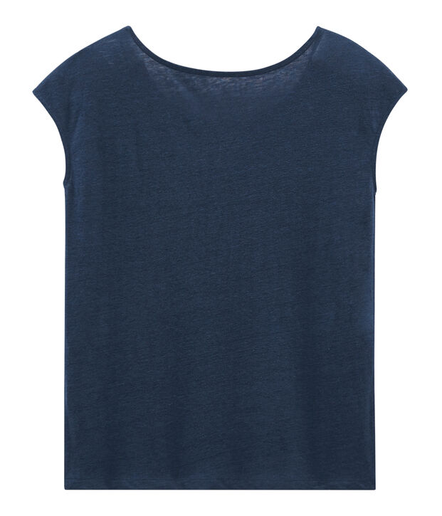 Tee-shirt manches courtes femme en lin bleu