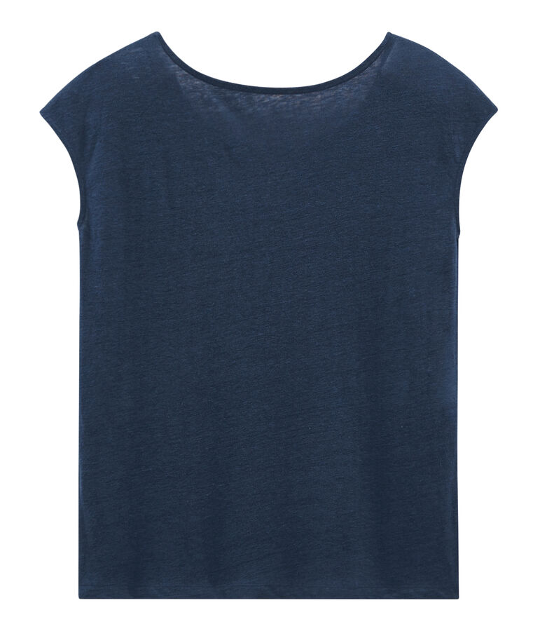 Tee-shirt manches courtes femme en lin bleu