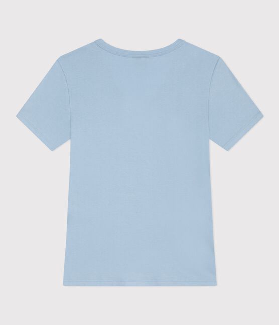 Tee-shirt femme en coton manches courtes uni bleu FLO