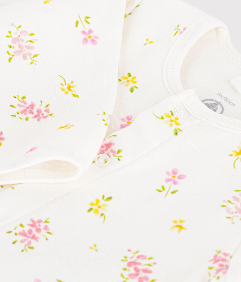 Bodyjama b&eacute;b&eacute; sans pieds en coton imprim&eacute; fleuri blanc MARSHMALLOW/blanc MULTICO