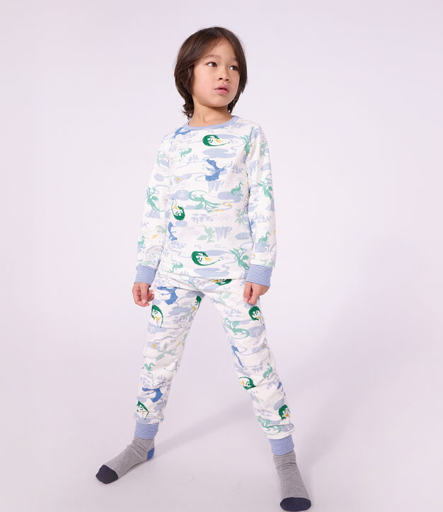 Pyjama enfant en molleton imprim&eacute; dragons blanc/multicouleur
