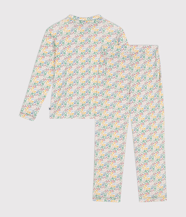 Pyjama en coton imprim&eacute; &agrave; motif fleurs femme blanc/multicouleur