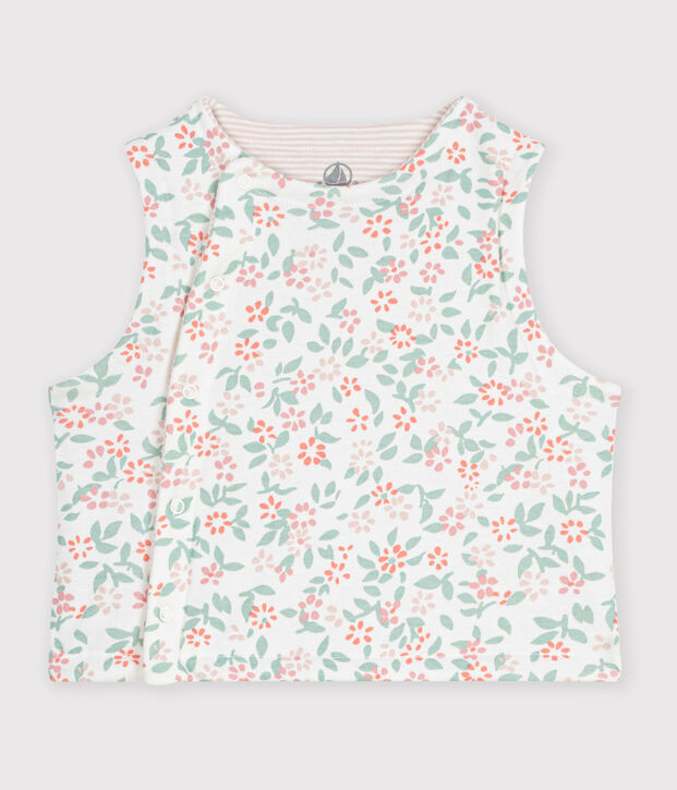 Gilet sans manche r&eacute;versible b&eacute;b&eacute; en coton imprim&eacute; blanc/rose