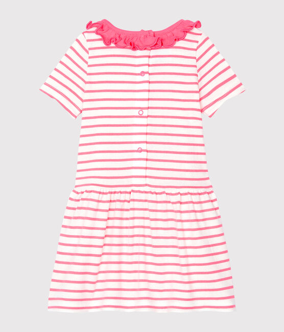 Robe rayée à collerette bébé fille blanc MARSHMALLOW/rose CUPCAKE