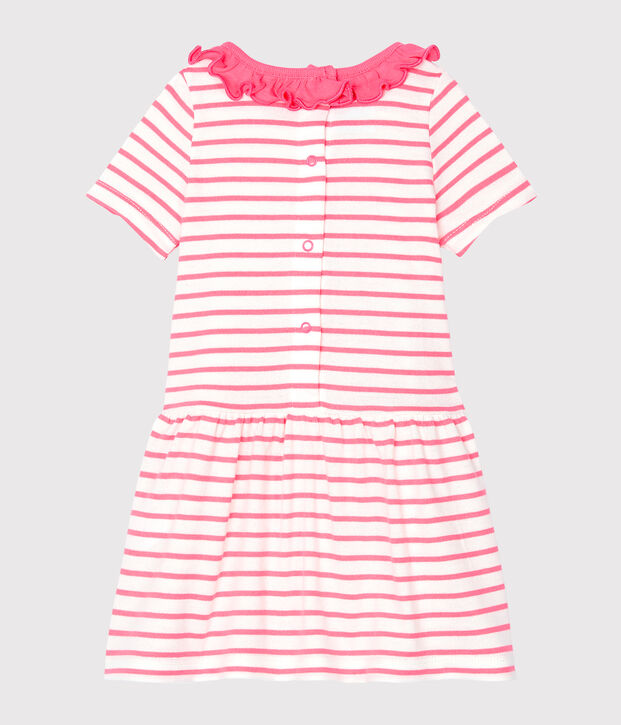 Robe ray&eacute;e &agrave; collerette b&eacute;b&eacute; fille blanc/rose