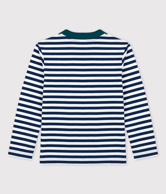 Tee-shirt manches longues en coton enfant garçon bleu MEDIEVAL/blanc MARSHMALLOW
