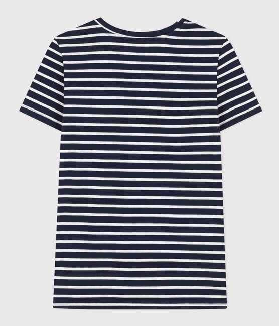 Tee-shirt LE DROIT col rond en coton Femme bleu SMOKING/blanc MARSHMALLOW