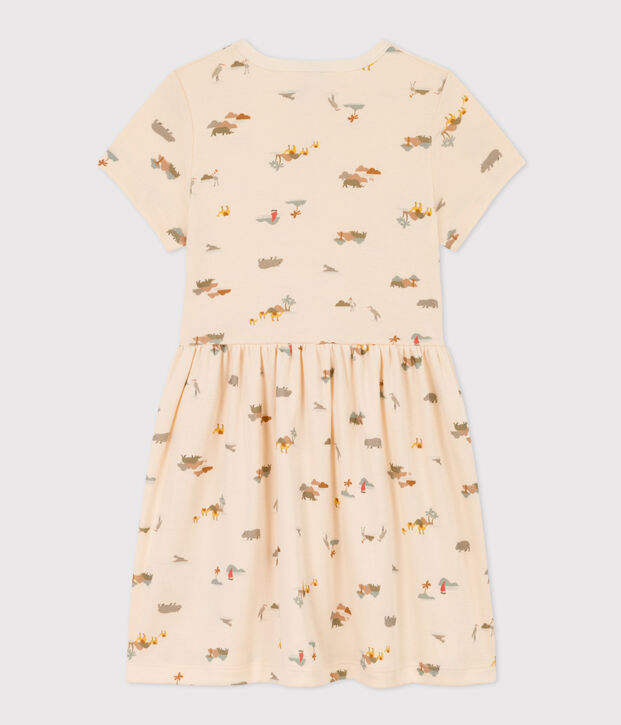 Robe imprim&eacute;e en coton enfant fille &eacute;cru/multicouleur