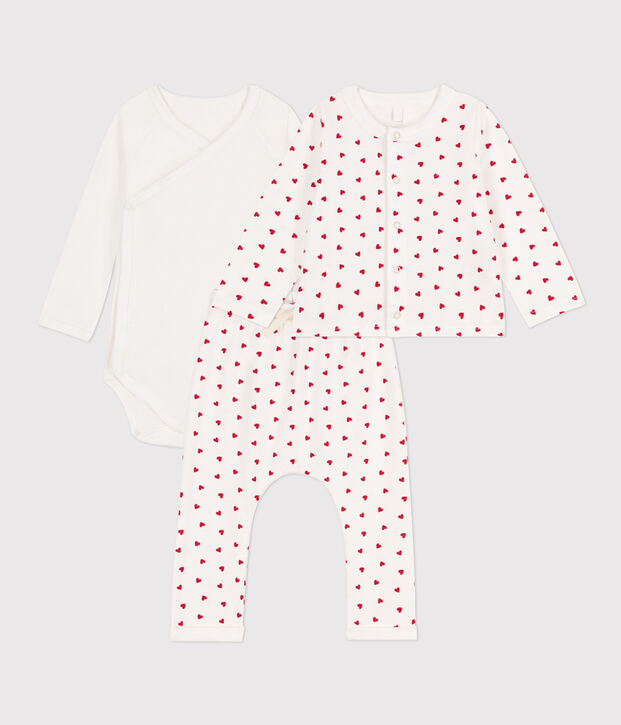 Ensemble imprim&eacute; en coton b&eacute;b&eacute; blanc/rouge